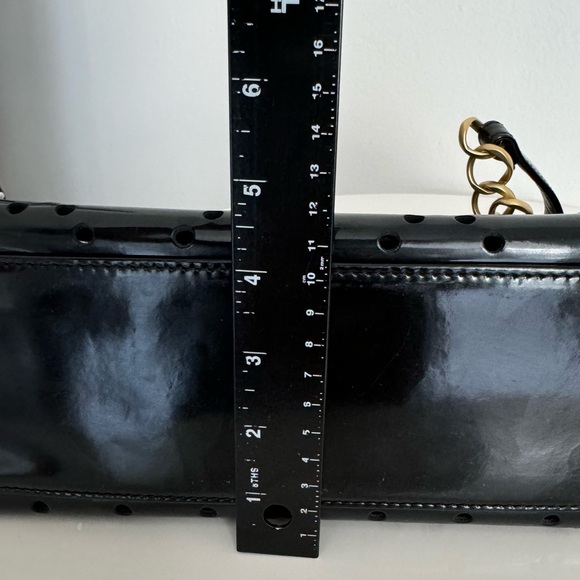 CHANEL Perforated Black Patent Leather Small Shoulder Bag in Very Good Condition - Picture 16 of 17